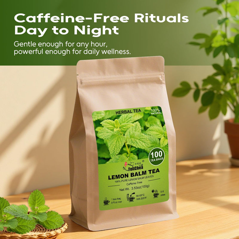 FullChea Lemon Balm iced tea reveals refreshing citrus notes on hot days.