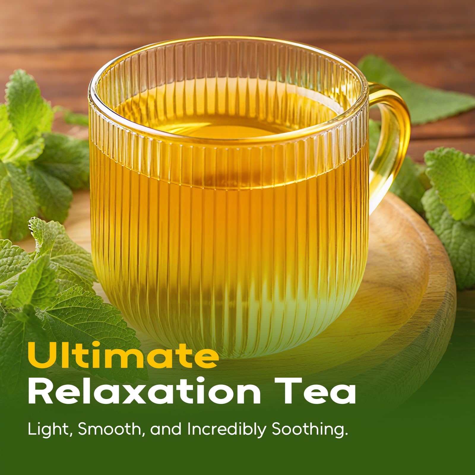 FullChea Lemon Balm tea steeping cup captures calming aroma for evenings.