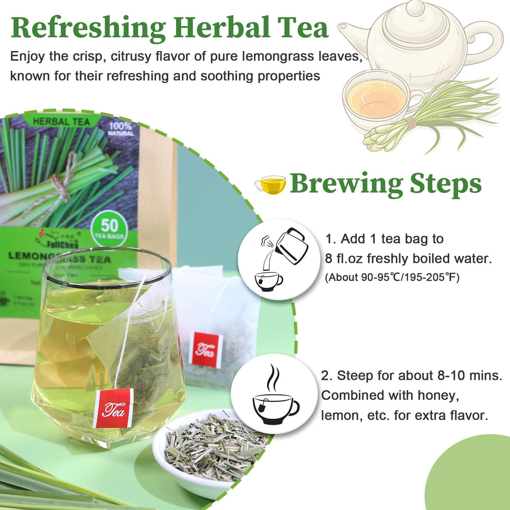 FullChea lemongrass tea iced glass, refreshing citrusy cool-down.