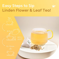 FullChea Linden Tea brewed cup inviting warm, relaxing evening moment.