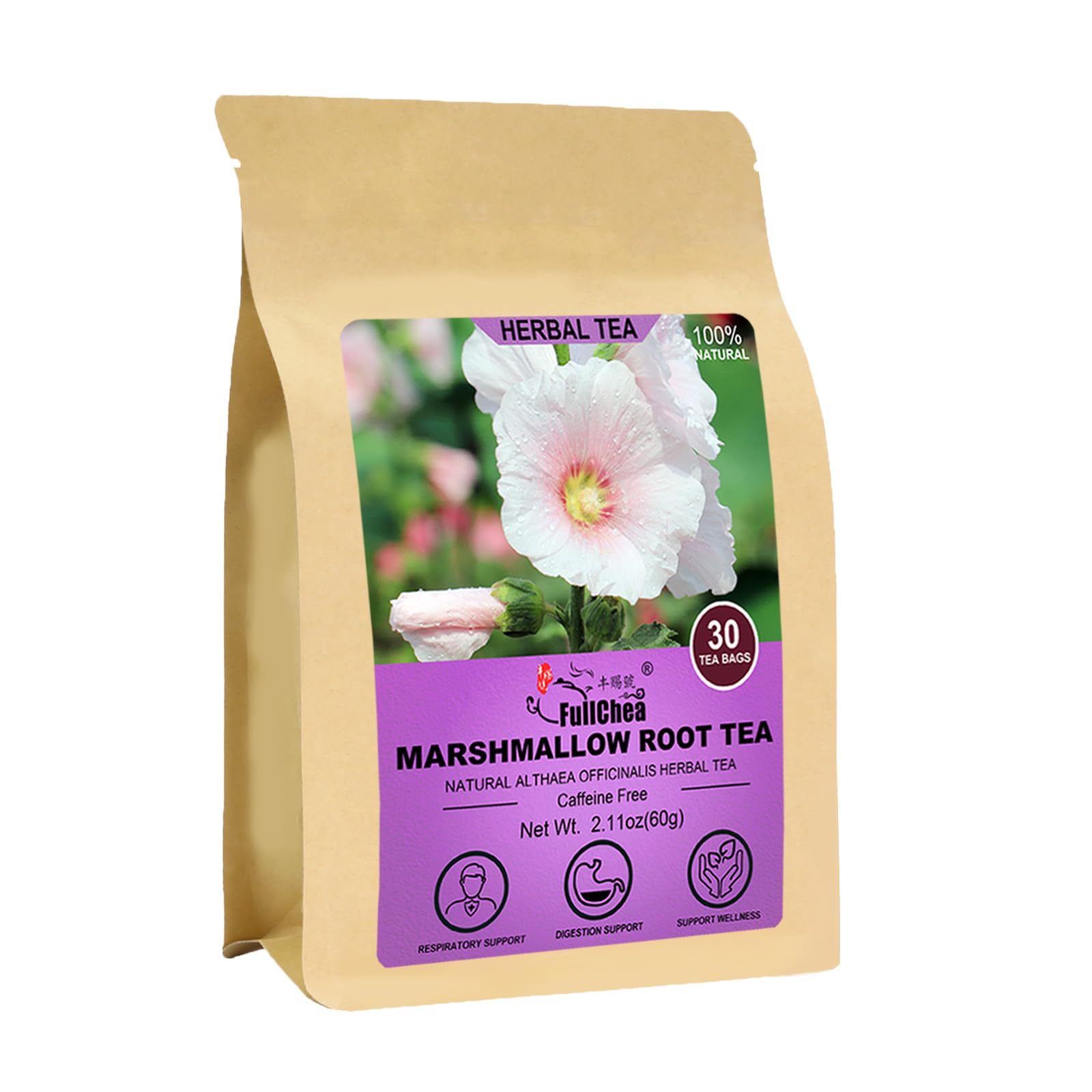 FullChea marshmallow root tea bag in a cup for gentle digestive comfort
