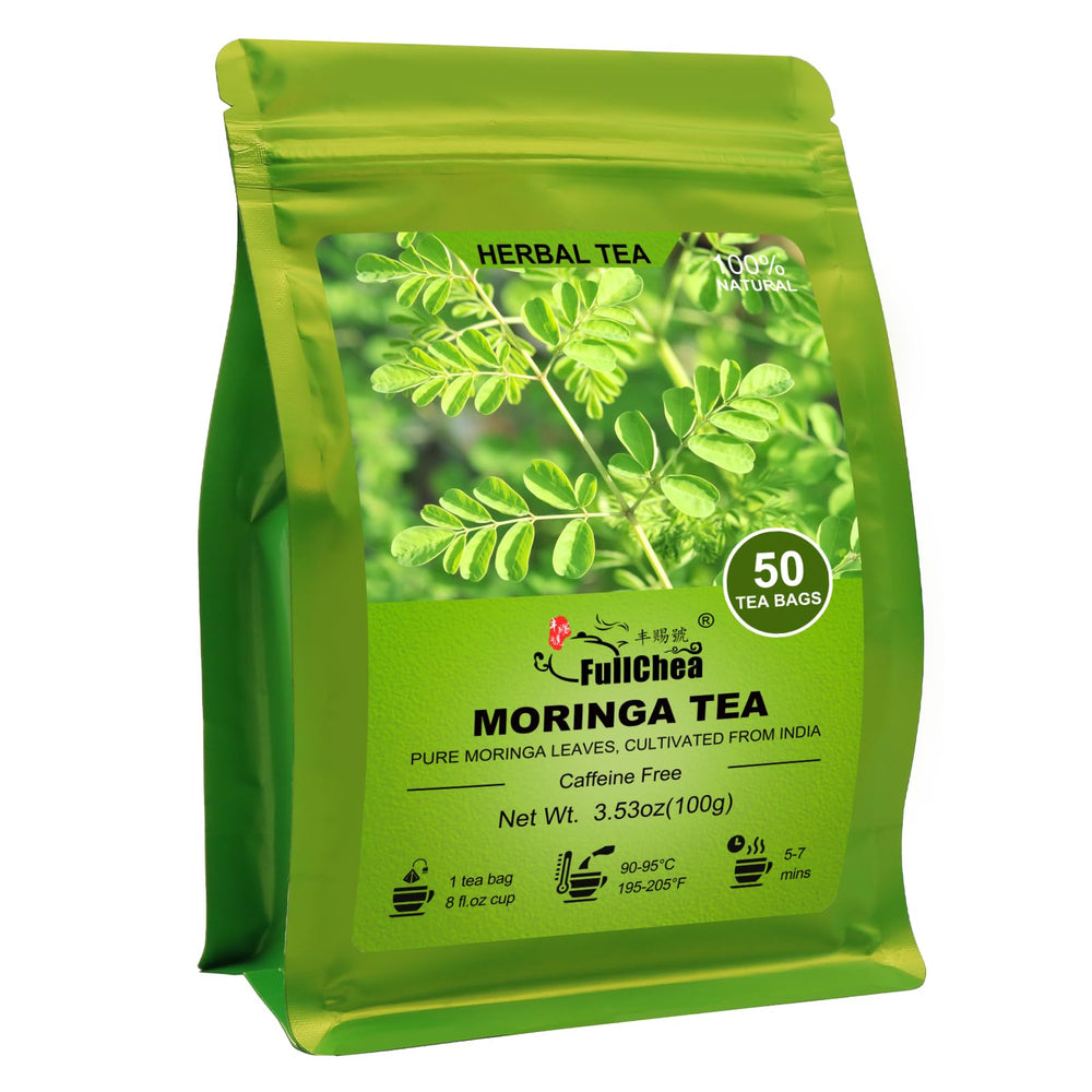 FullChea Moringa Tea packaging with resealable pouch for lasting freshness.