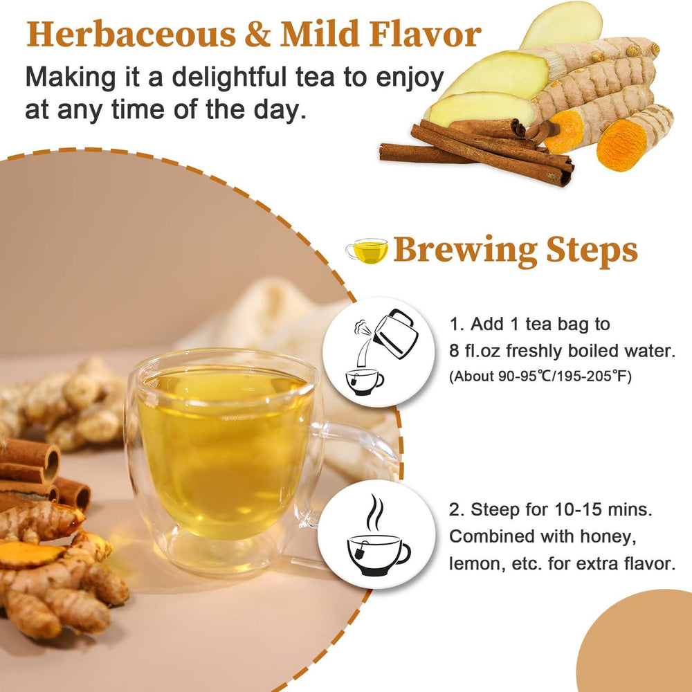 FullChea non-GMO label assures quality in turmeric ginger cinnamon tea.