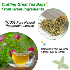 FullChea peppermint tea bag closeup showing premium peppermint leaves.