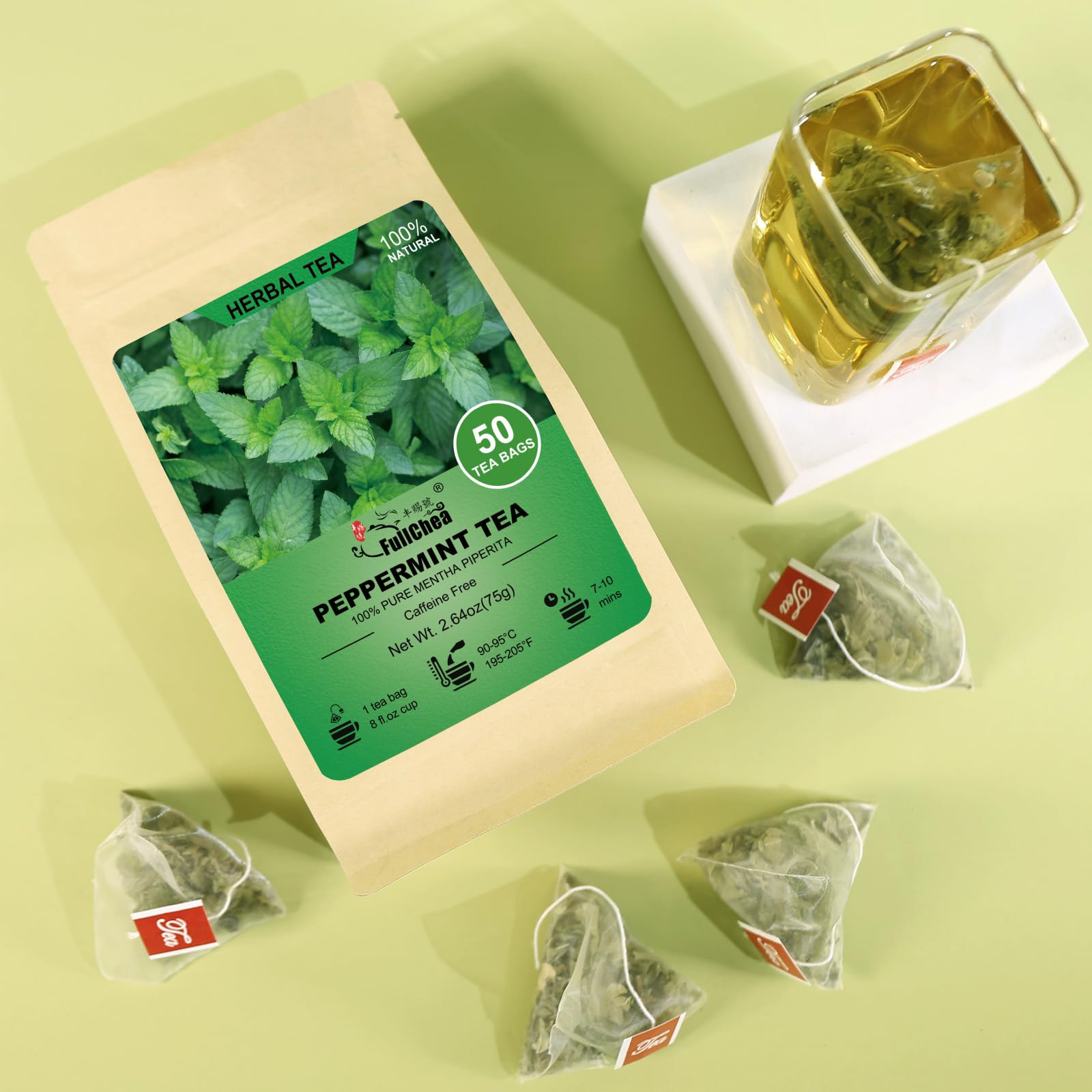 FullChea peppermint tea leaves closeup showing natural freshness.
