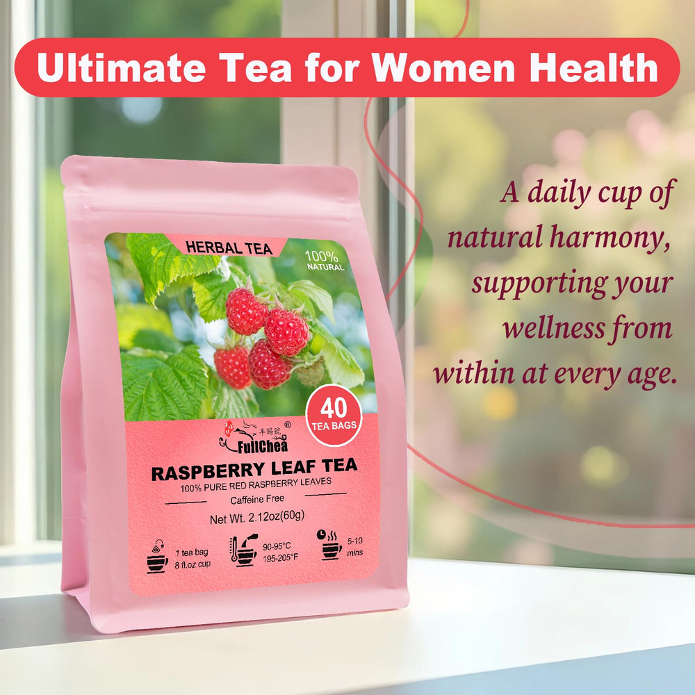 FullChea Raspberry Leaf Tea mug with steam and inviting aroma.