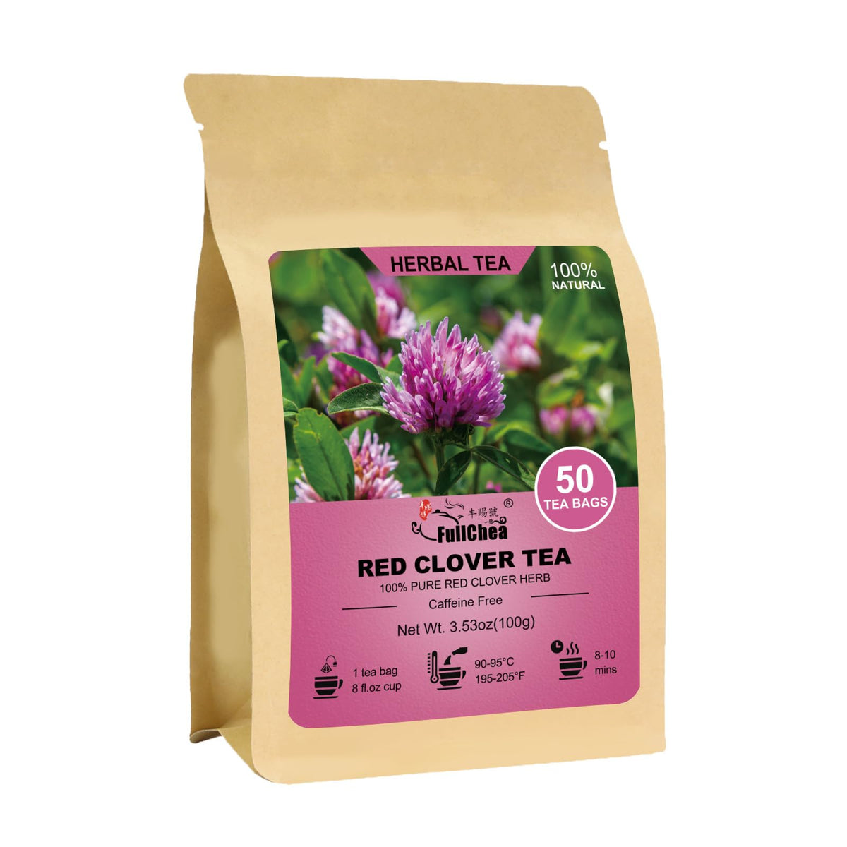 FullChea Red Clover Tea Bags—premium herbal blend for a smooth, caffeine-free cup