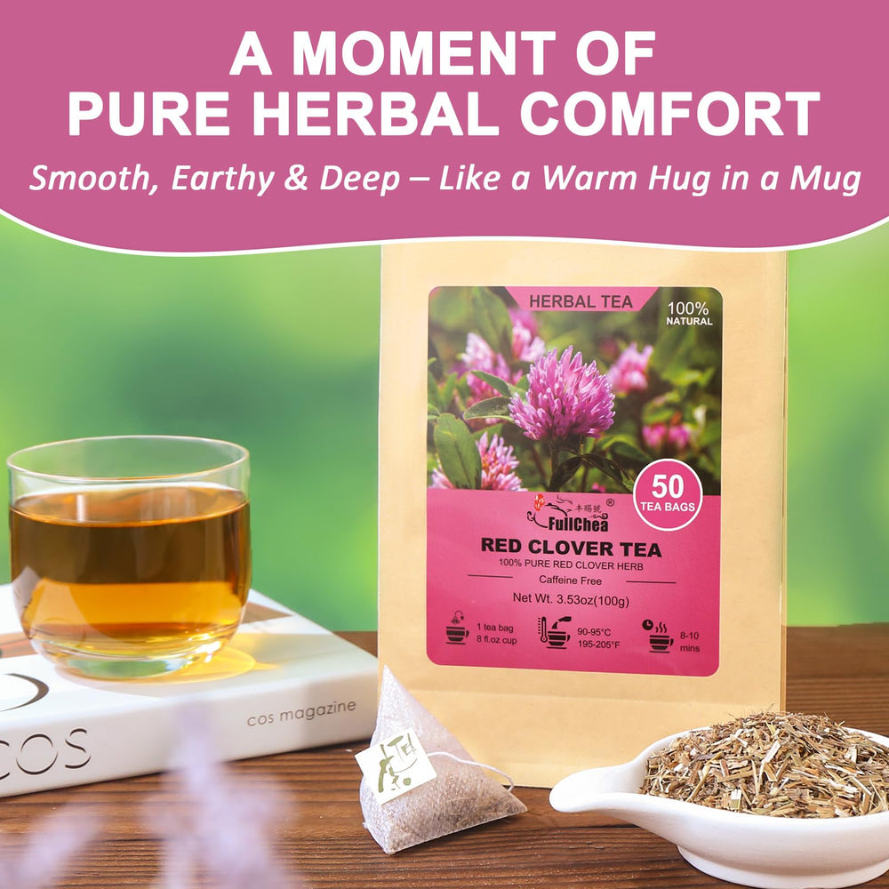 FullChea red clover tea cup pouring, gentle and caffeine-free experience