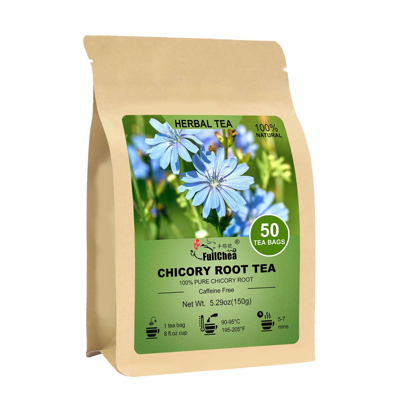 FullChea roasted chicory tea teabag packshot showing premium coffee alternative flavor