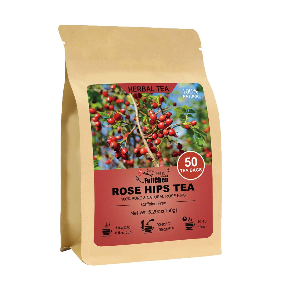 FullChea rose hips tea bags packaging highlighting premium quality.