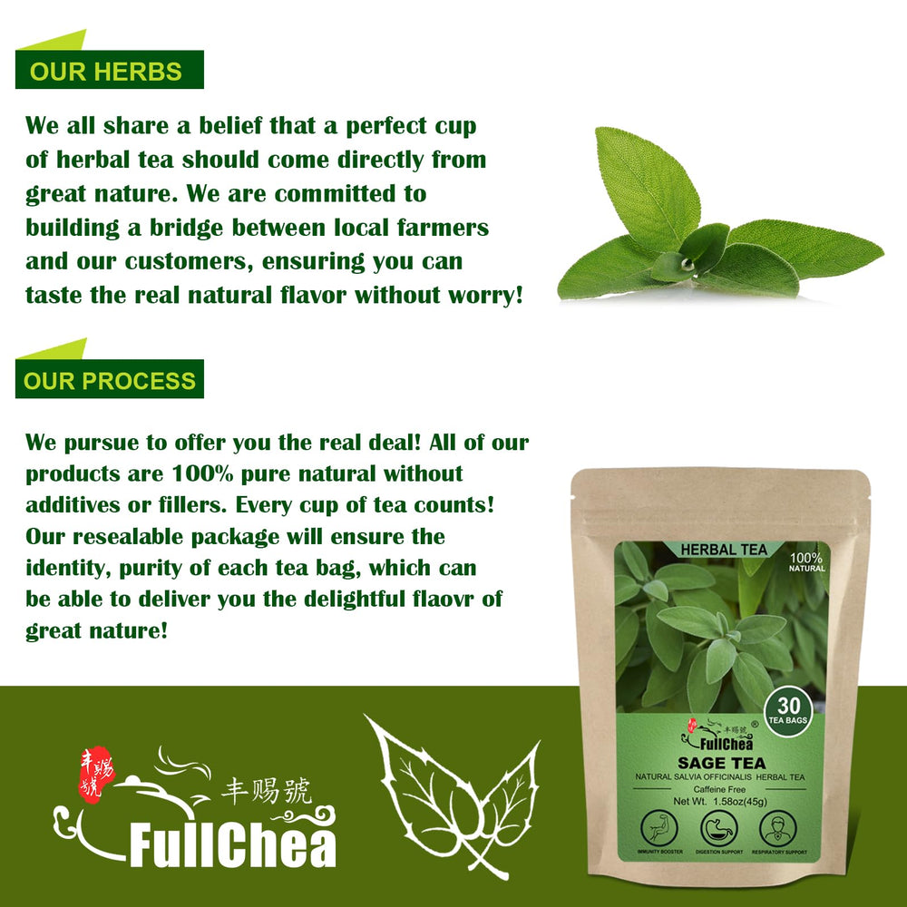 FullChea Sage Tea Bags display a delicate, minty aroma ideal for daily rituals.