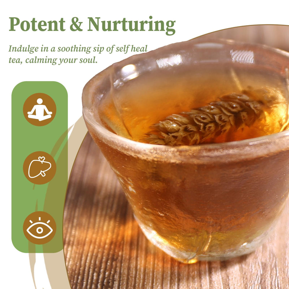 FullChea self-heal tea in a brewed cup with a light, soothing finish