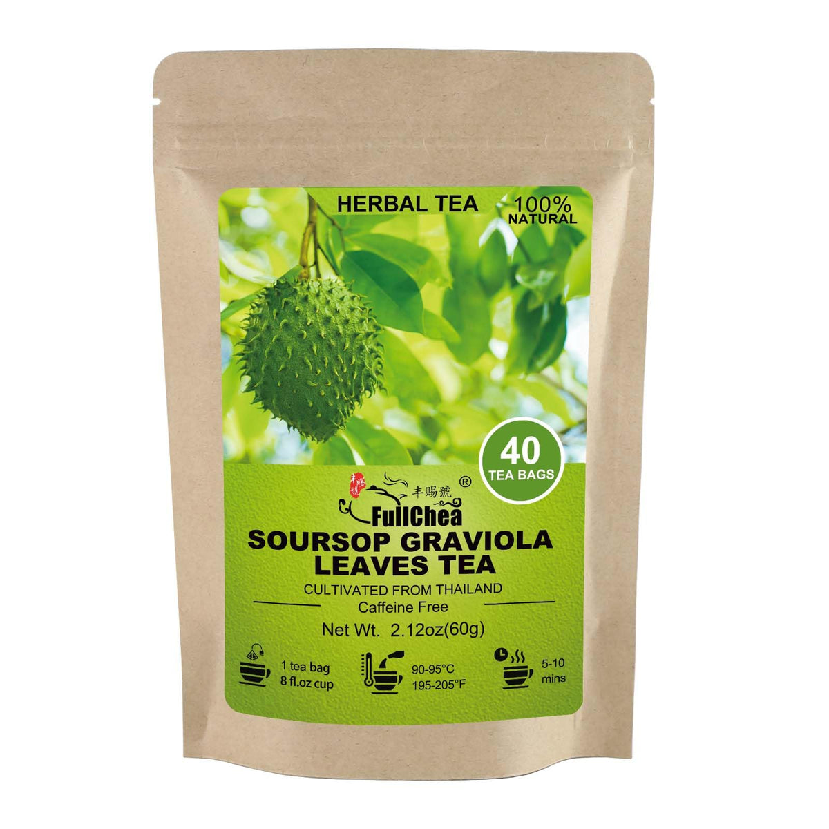 FullChea Soursop Leaves Tea Bag close-up, premium aroma for a calming cup.