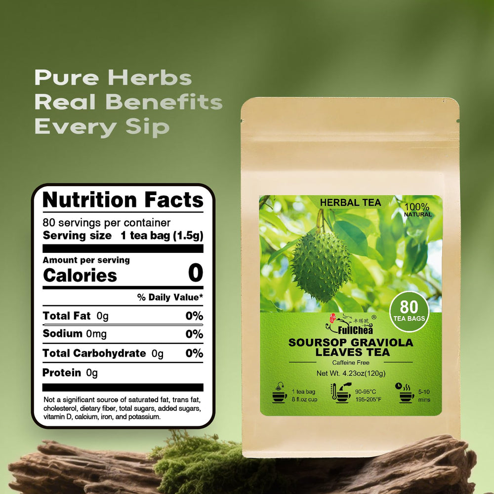 Steeping FullChea Soursop Tea Bags yields a mellow, earthy aroma.