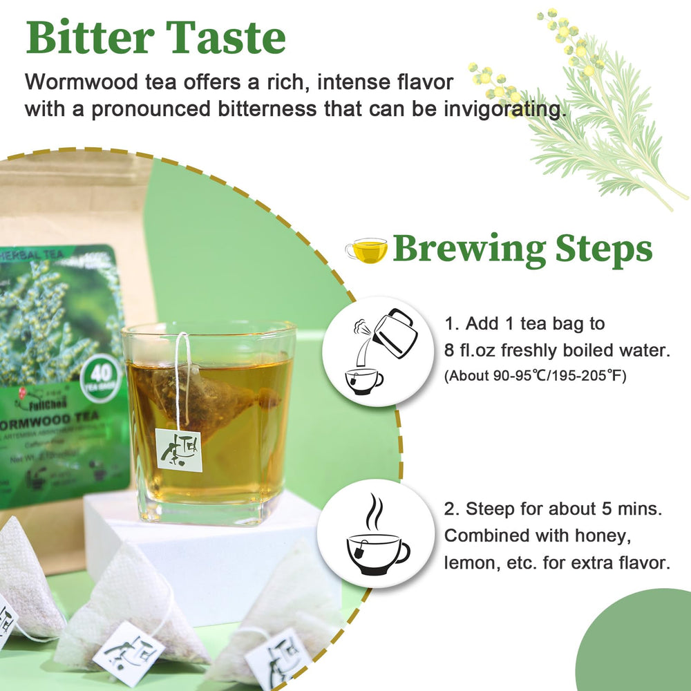 FullChea wormwood tea brew ready in mug with soothing finish