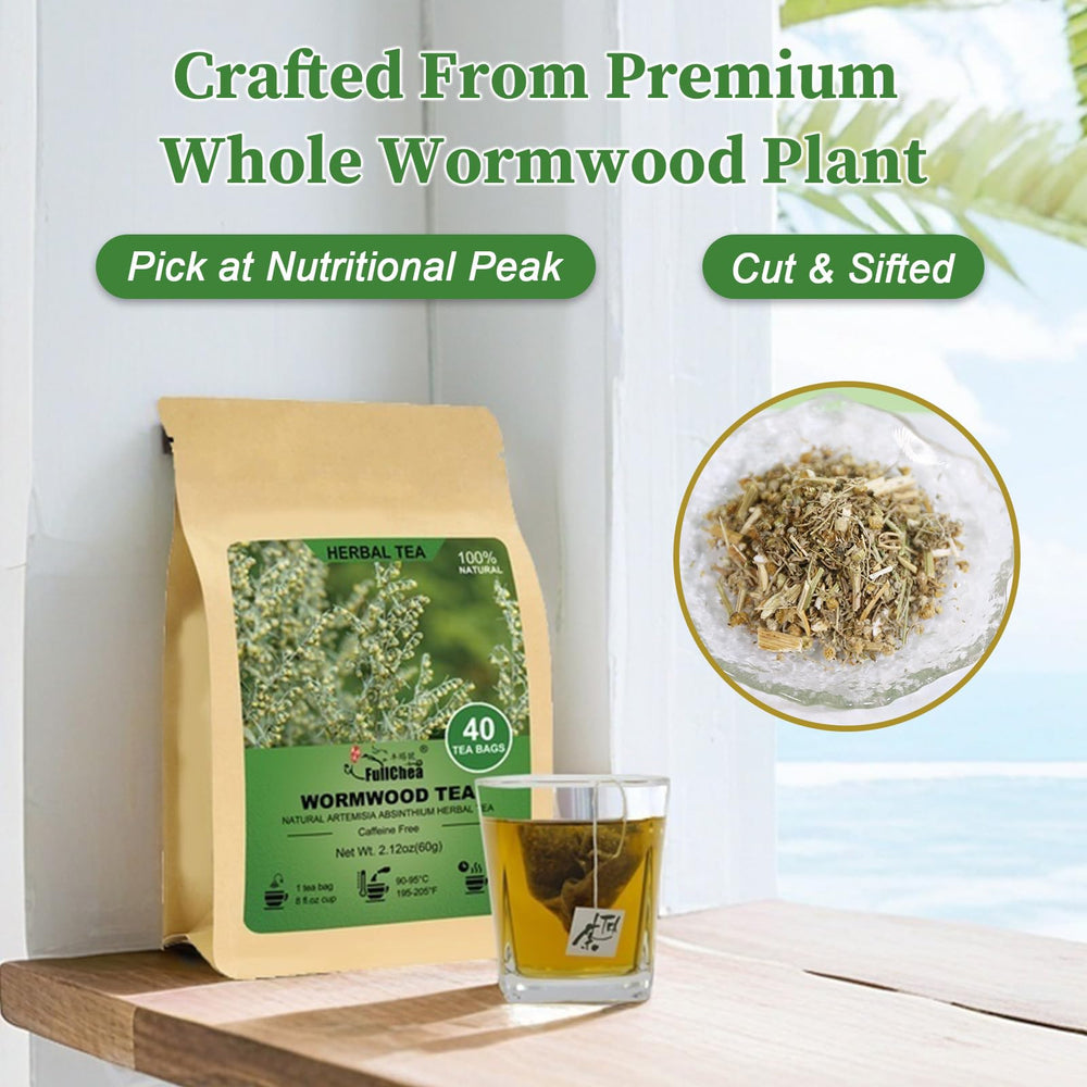 FullChea wormwood tea cup steeping with rich bitter aroma