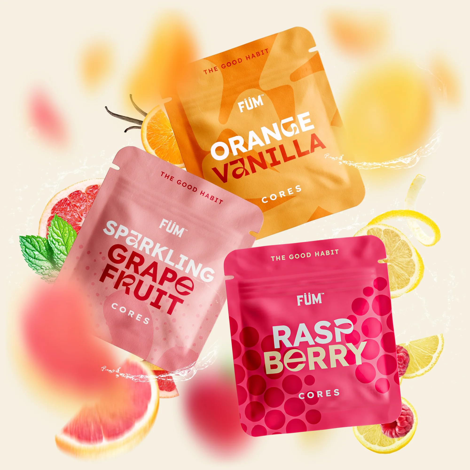 FÜM citrus cores pack-inside-view shows color variety and flavor options for switching routines