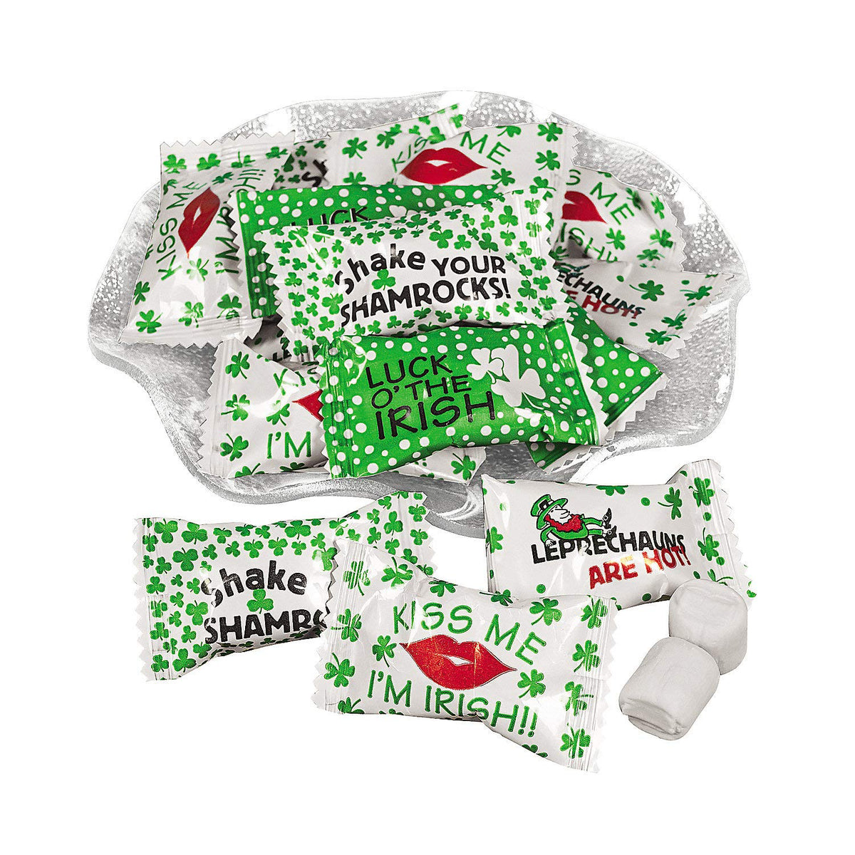 Fun Express Irish Buttermints with festive green wrappers for St. Patrick's Day decor and favors