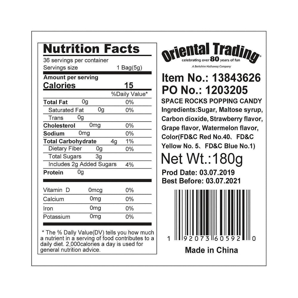 Fun Express Space Rock Candy flavor sachets with classic to exotic options.