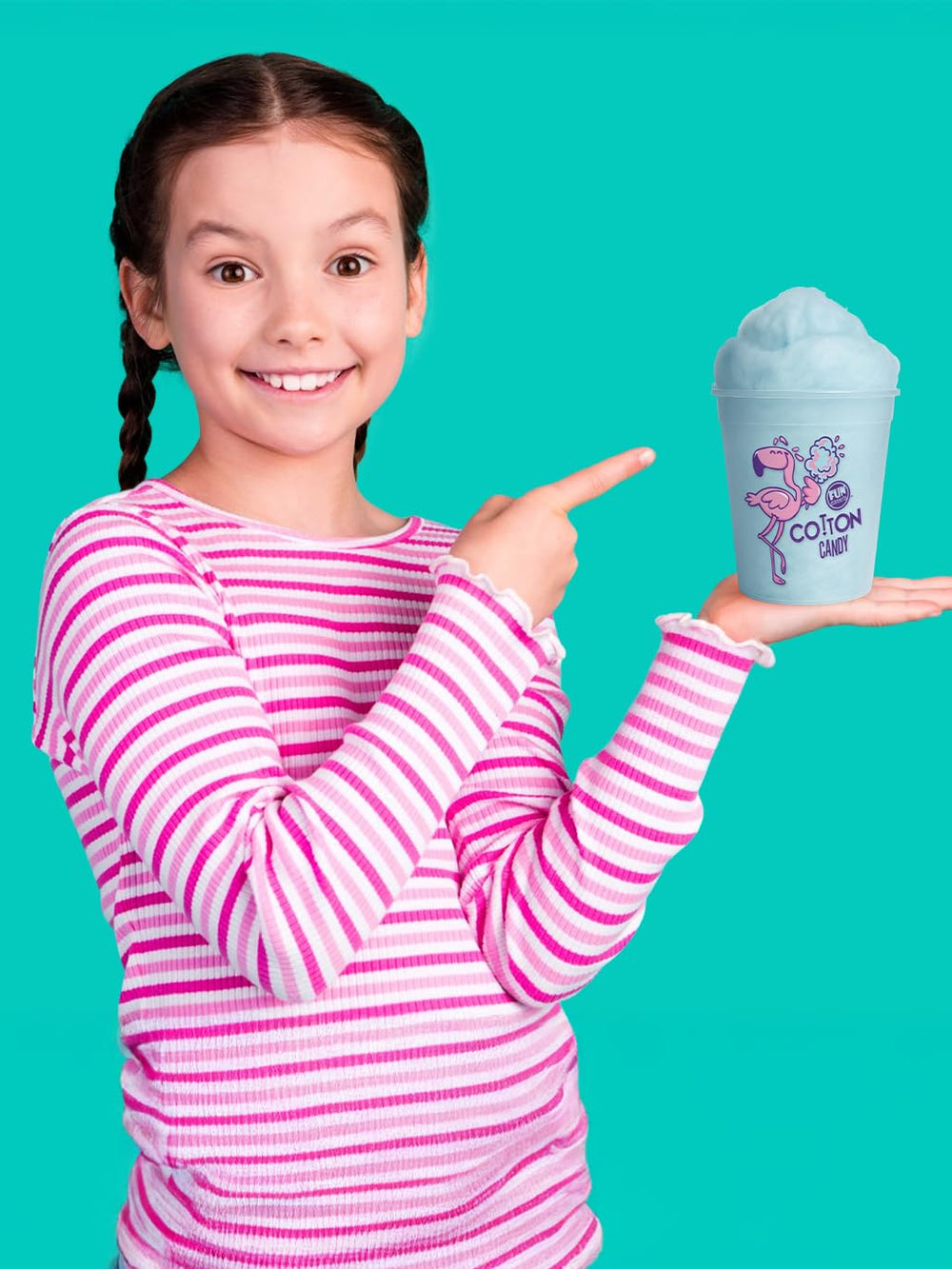 Fun Sweets blue cotton candy packaging emphasizes easy serving and gifting.