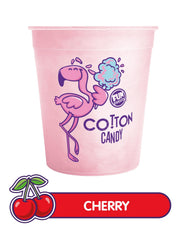Close-up of Fun Sweets pink cotton candy tub, fluffy texture.
