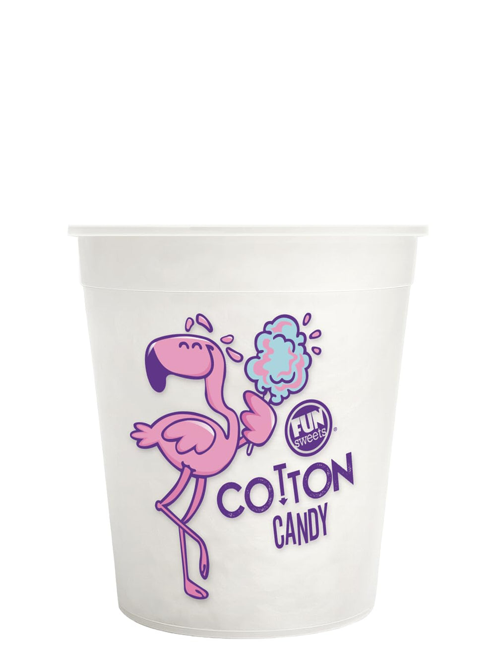 Fun Sweets dye-free vanilla cotton candy tub emphasizes pure, kid-friendly treat.