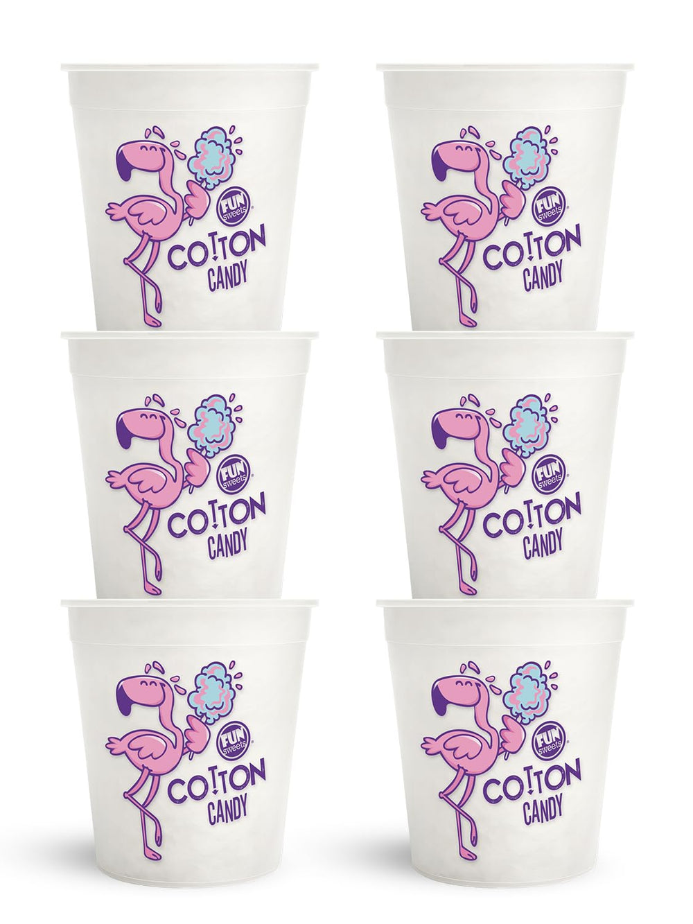 Fun Sweets Vanilla cotton candy tub 6-pack in pure white, ideal for wedding buffets.