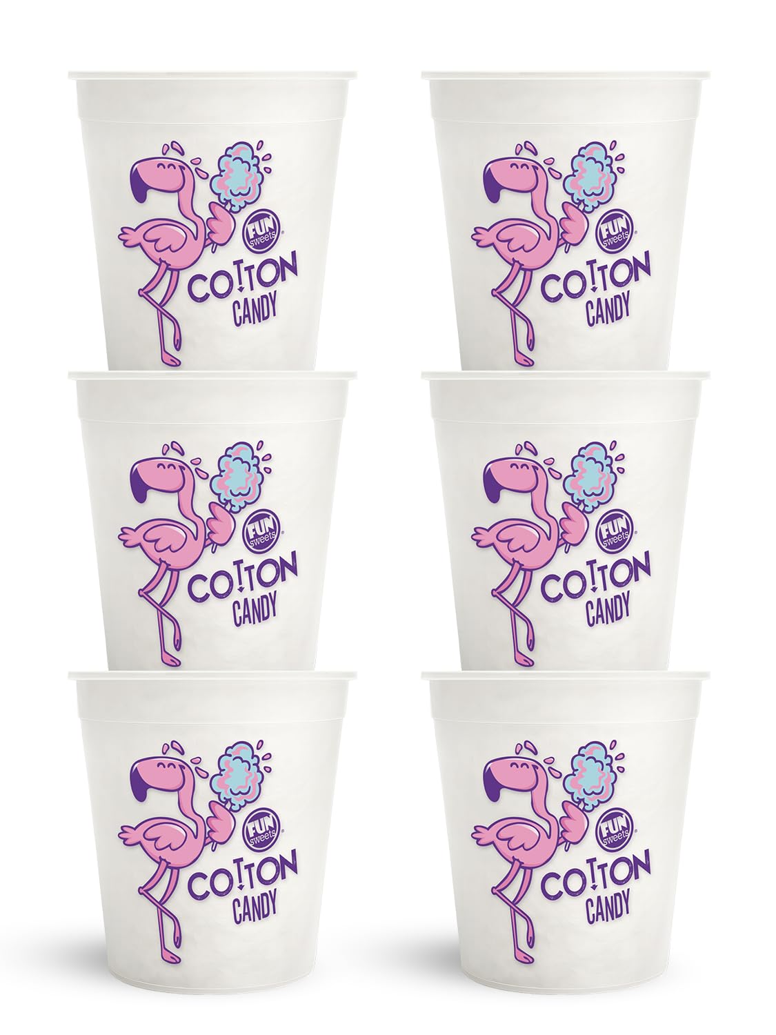 Fun Sweets Vanilla cotton candy tub 6-pack in pure white, ideal for wedding buffets.
