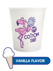 Fun Sweets Vanilla cotton candy tub with logo visible on container for elegant display.