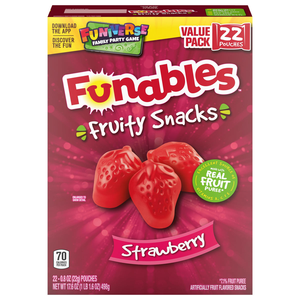Funables strawberry snacks in a 22-pouch pack for easy sharing