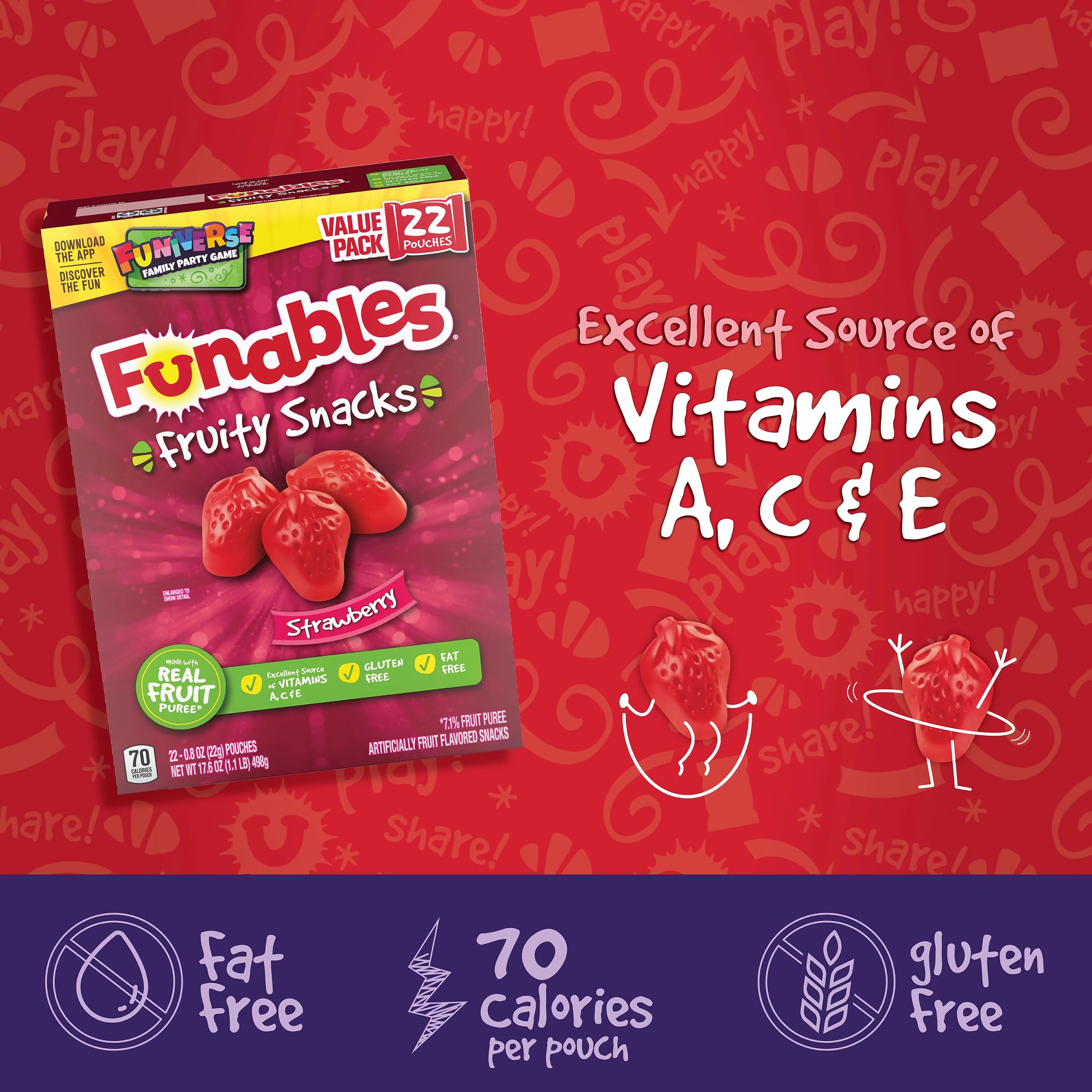 Each Funables pouch supports vitamins A, C, and E in the snack