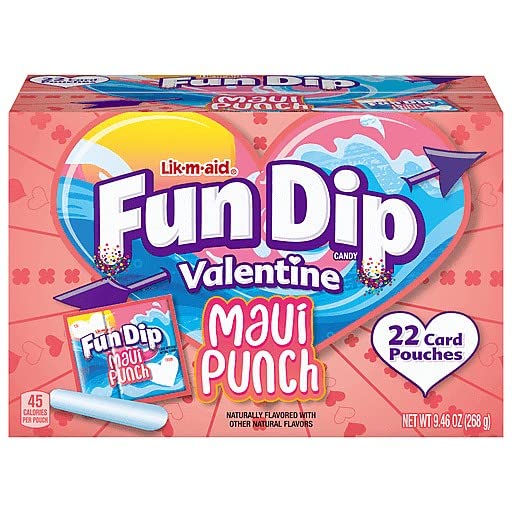 Fun Dip Maui Punch candy sticks ready for classroom Valentine exchanges.