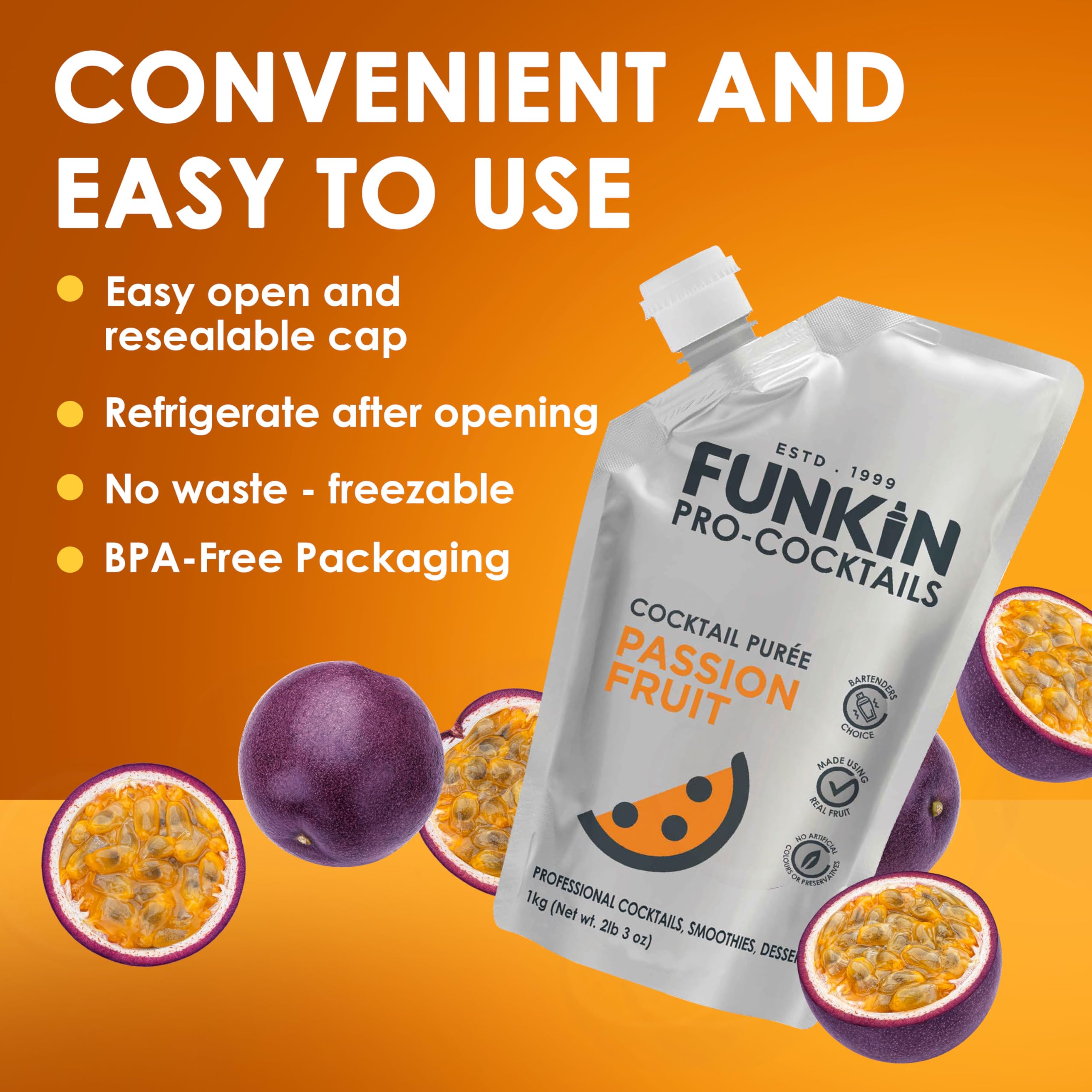 Funkin Passion Fruit Puree baking-ingredient boosts pastry flavor.
