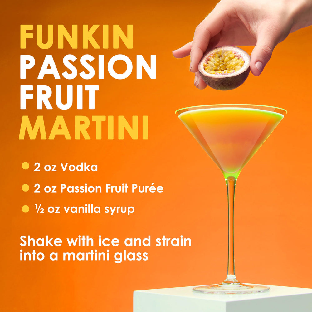 Funkin Passion Fruit Puree cocktail-setup delivers tropical drinks with ease.