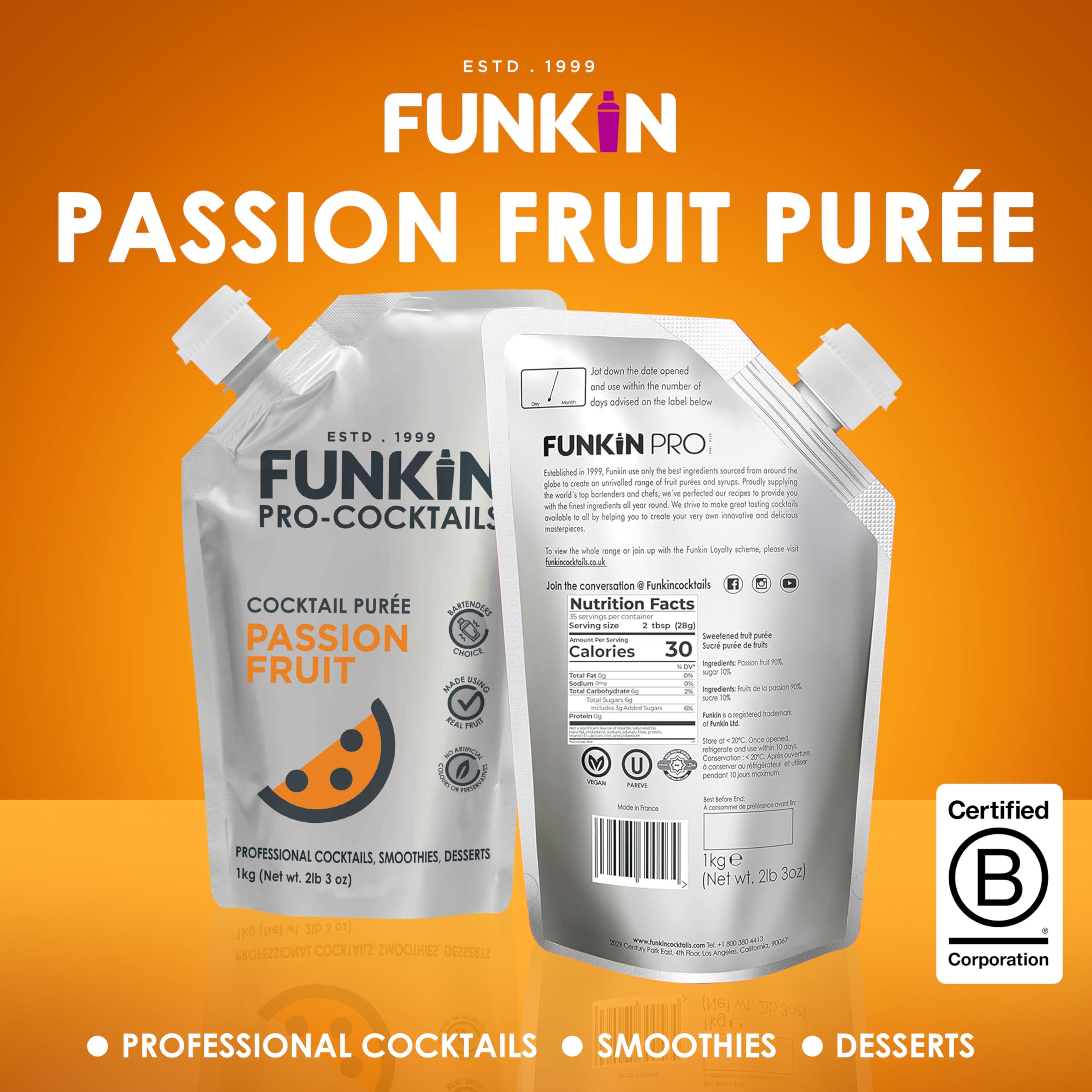 Funkin Passion Fruit Puree dessert-topping enriches treats with real fruit.