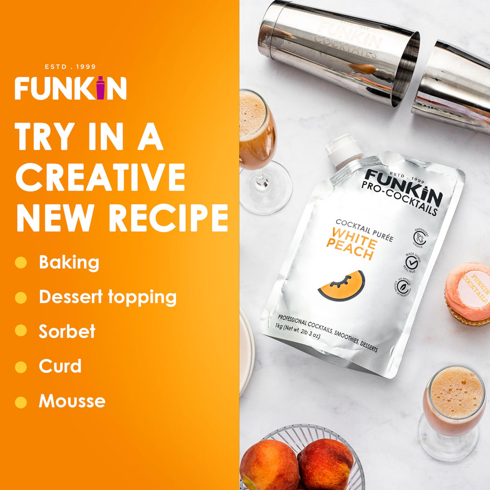 Funkin white peach puree packaging-closeup shows BPA-free packaging.