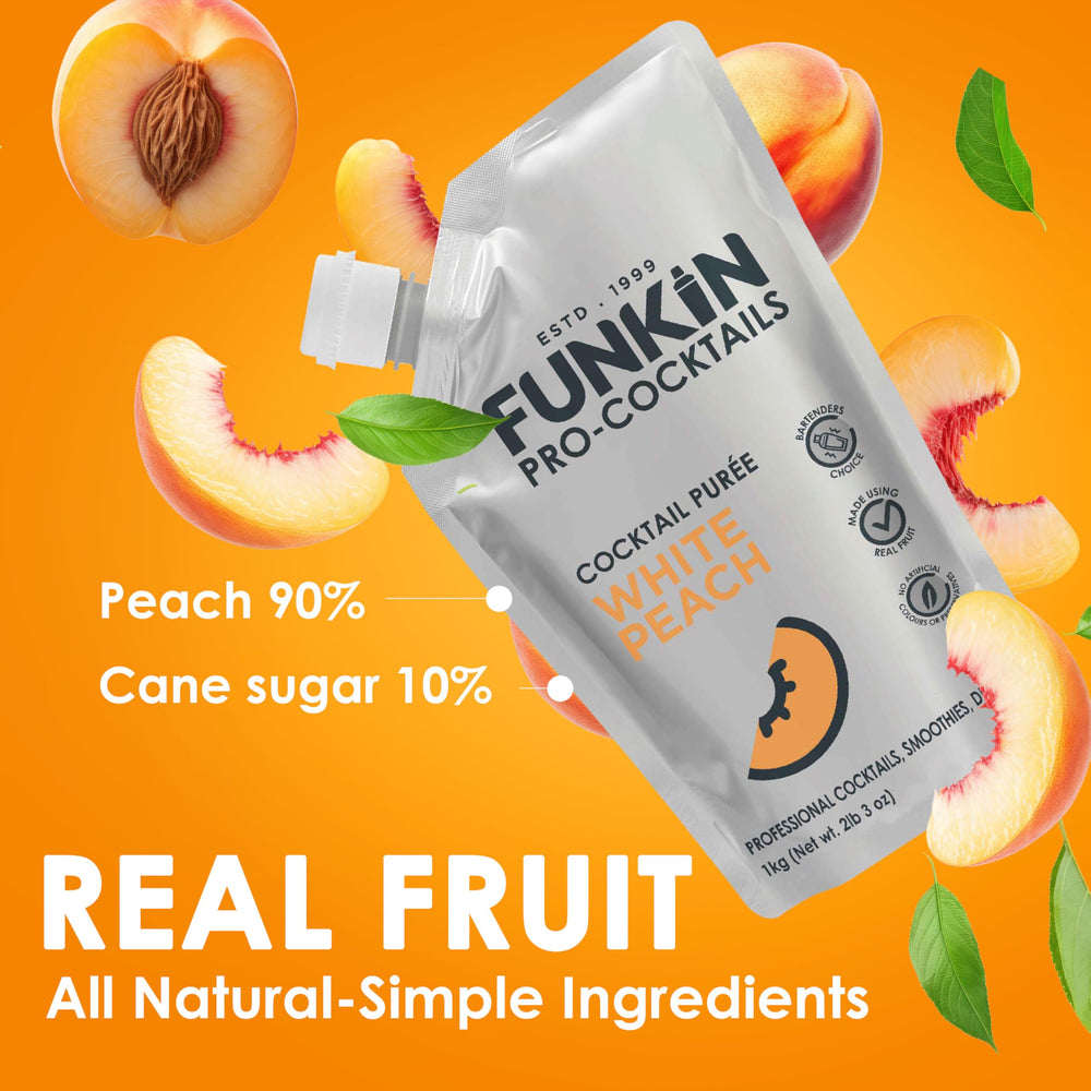 Funkin white peach puree pour highlights ready-to-use convenience.