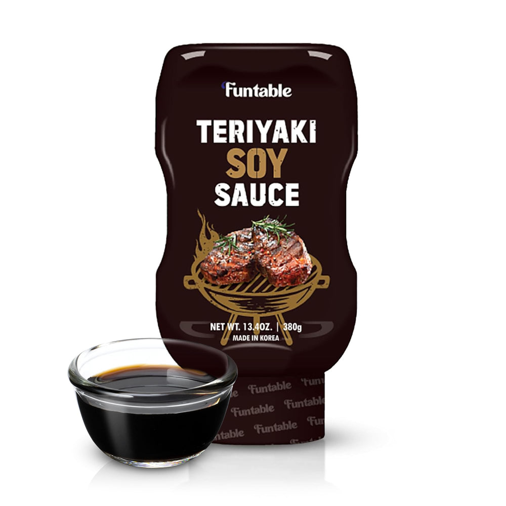 Funtable Teriyaki sauce bottle front view for dipping and marinating.