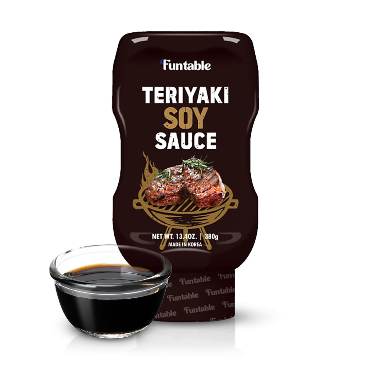 Funtable Teriyaki sauce bottle front view for dipping and marinating.