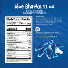 FUNTASTY blue shark gummies with raspberry marshmallow flavor for snacking.