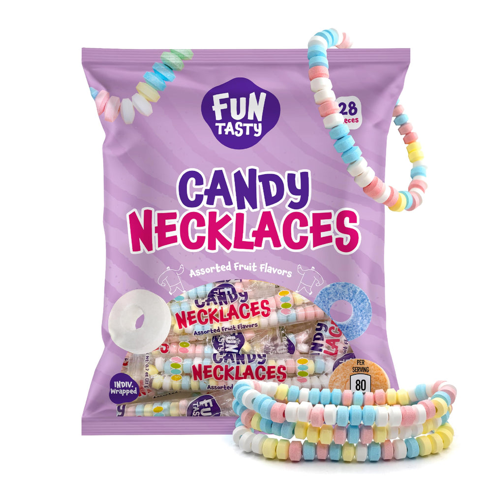 FUNTASTY Candy Necklaces with beads on a stretch necklace, a wearable party treat