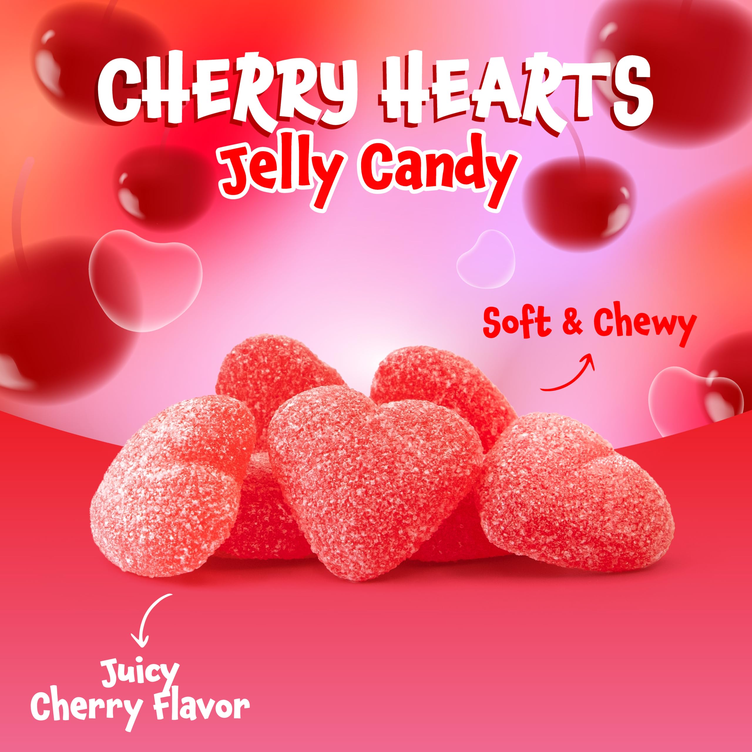FUNTASTY Cherry Hearts nostalgic red-heart jelly candy adds charm to gifts.