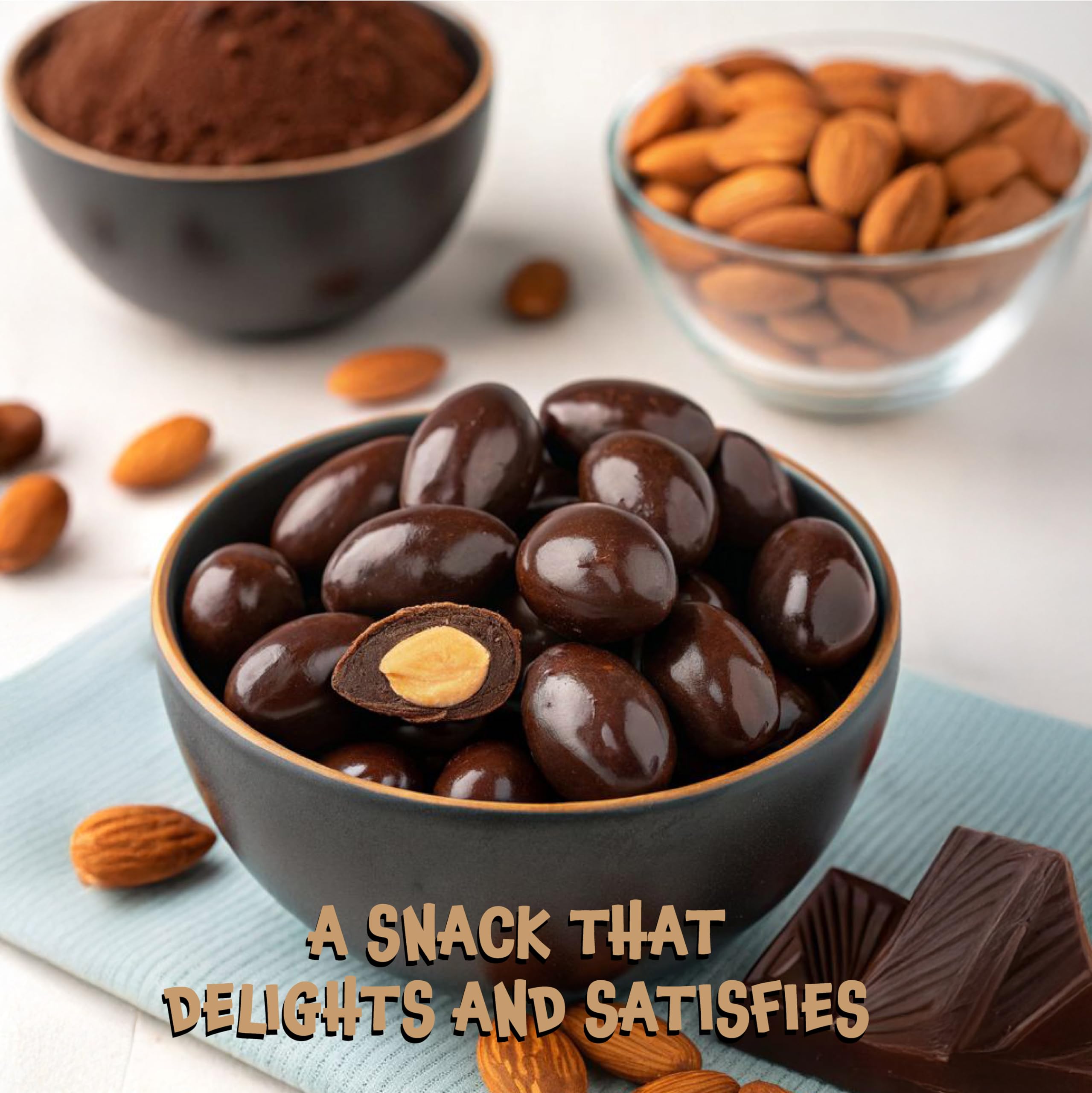 FUNTASTY dark chocolate almonds folded into brownies and frosting for glossy texture