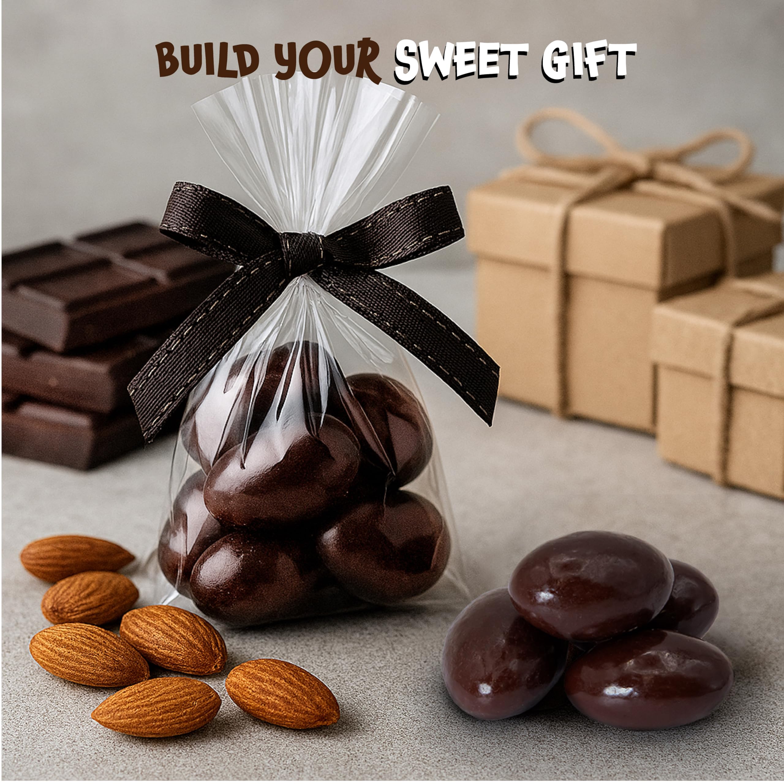 FUNTASTY dark chocolate almonds on an office snack display inviting and energizing