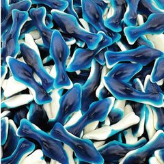 FUNTASTY deep-blue gummy sharks for ocean-themed party décor.