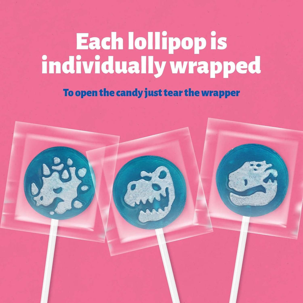 FUNTASTY Dinos Lollipops five dinosaur tattoo varieties shown on sticks.