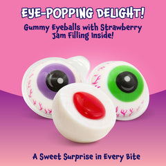 Funtasty Eyeballs Gummy Candy close-up of strawberry jam center.