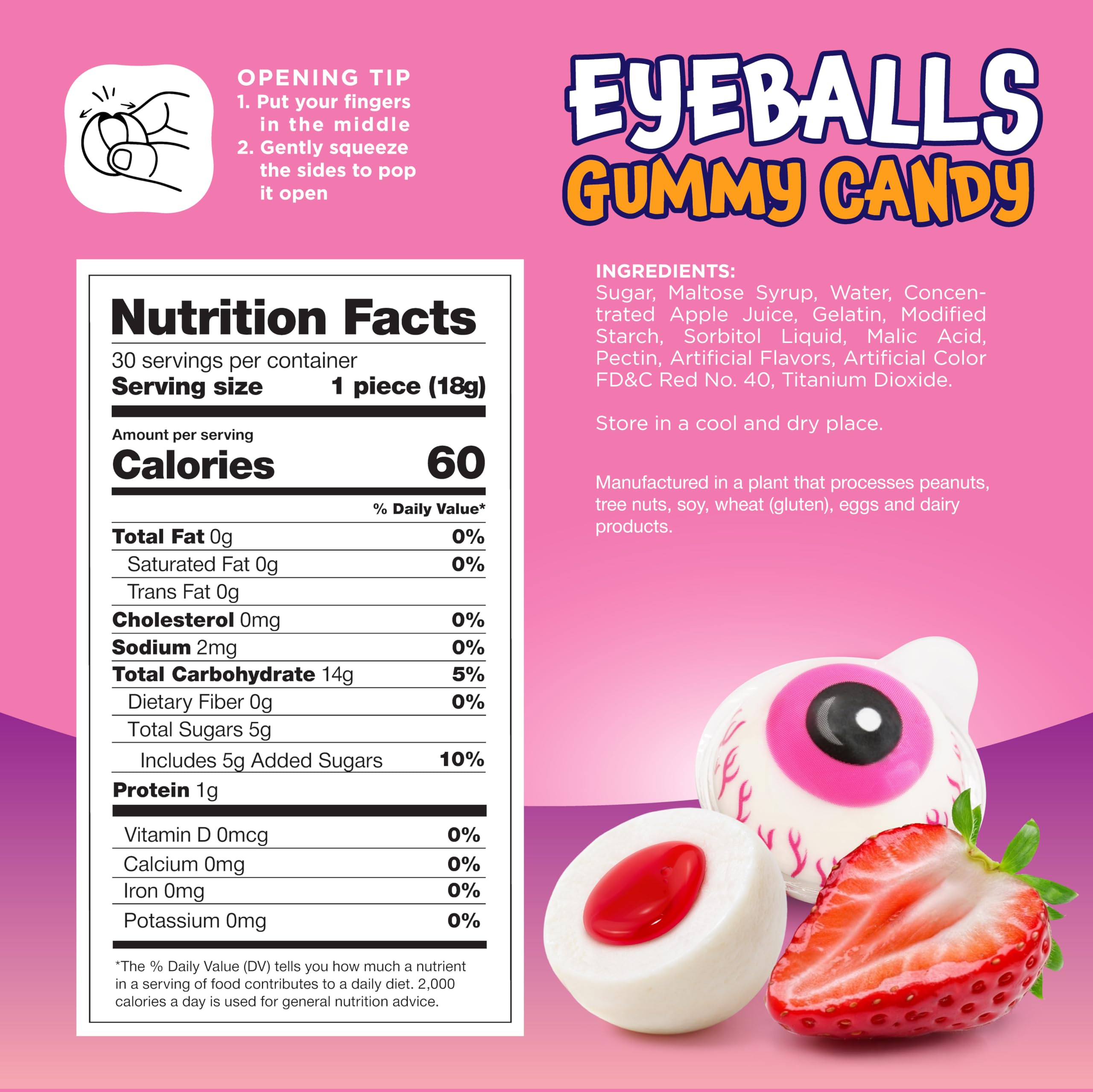 Funtasty Eyeballs Gummy Candy jar back view showing label details.