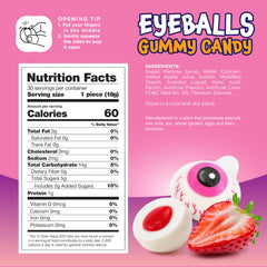 Funtasty Eyeballs Gummy Candy jar back view showing label details.
