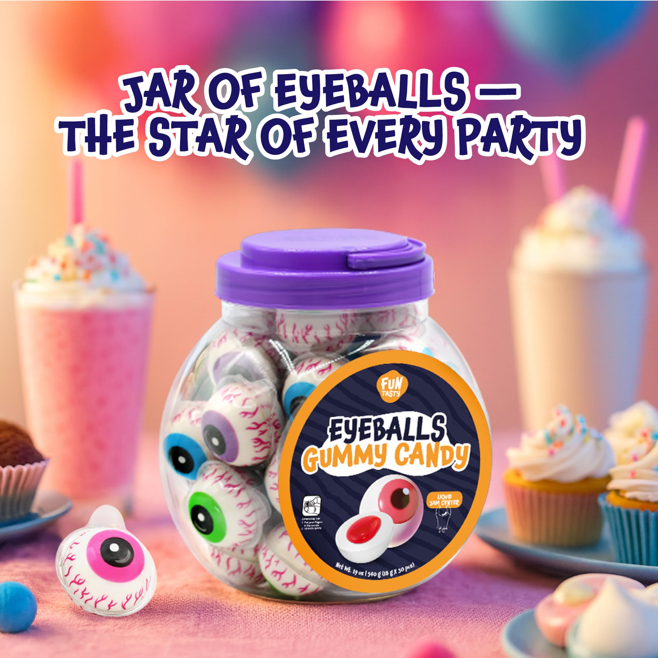 Funtasty Eyeballs Gummy Candy arranged as a spooktacular display.